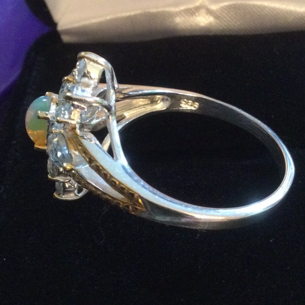 Genuine Fiery Opal & Aquamarine Ring - Picture 10 of 12